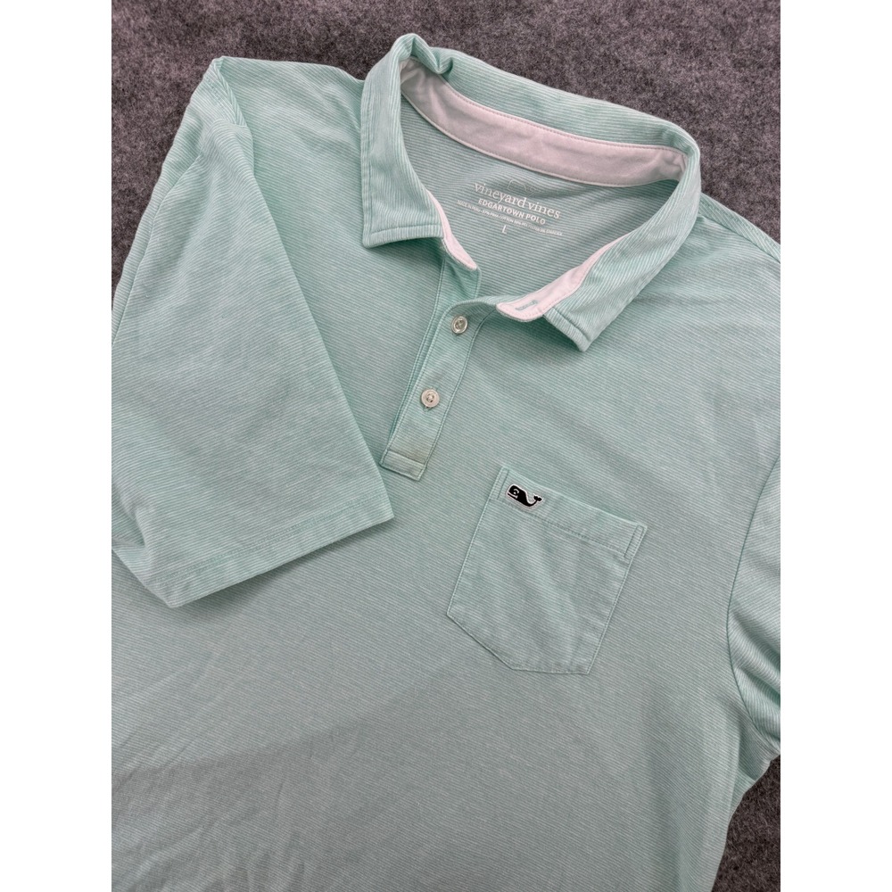 Vineyard Vines Edgartown Polo Mens Large Mint Green Preppy Striped Pocket Cotton
